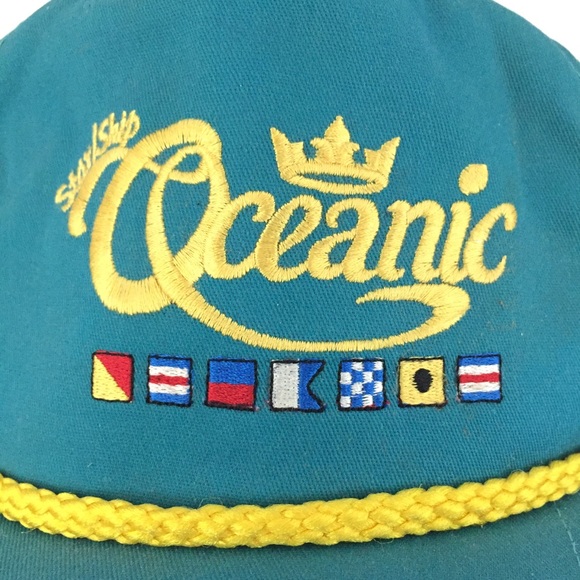 Vtg Star Ship Oceanic Hat Script Flag Logo Rope USA Golf Baseball Adjustable Cap - Picture 2 of 9